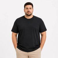 Erkek Battal Big Size Basic Tişört Bisiklet Yaka Rahat Kalıp T-Shirt - Siyah