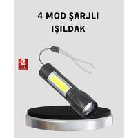 Ultra Dayanıklı 4 Mod Şarjlı Işıldak | Suya Ve Darbeye Dayanıklı | 100.000 Saat Led Ömrü