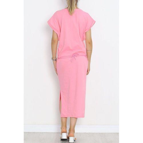 V Yaka Süprem Elbise Pembe