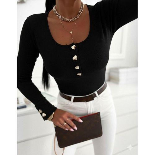 Kadın Uzun Kollu Yakadan Açık Ve Düğme Detaylı Kaşkorse Bluz