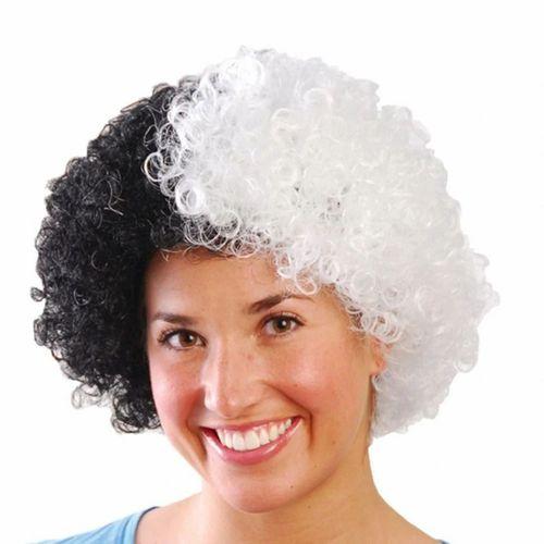 Siyah Beyaz Kıvırcık Afro Bonus Taraftar Peruğu