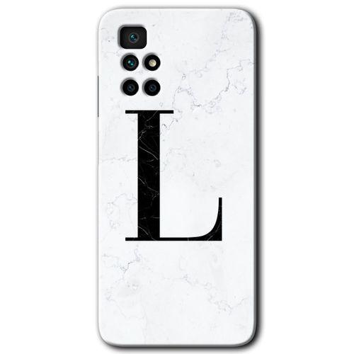 Redmi 10 Kılıf HD Desen Baskılı Arka Kapak - Beyaz Mermer Desenli L Harfi + Kırılmaz Cam