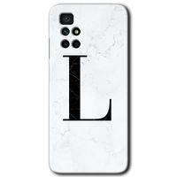 Redmi 10 Kılıf HD Desen Baskılı Arka Kapak - Beyaz Mermer Desenli L Harfi + Kırılmaz Cam