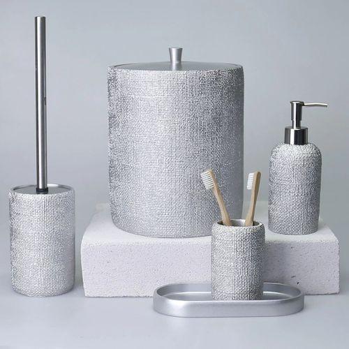 By Selim Natural Gümüş 5 Parça Polyester Banyo Seti