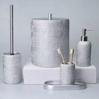 By Selim Natural Gümüş 5 Parça Polyester Banyo Seti