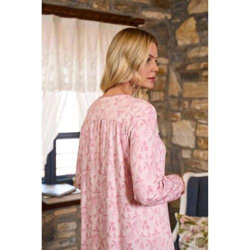 CossybyAqua 26387 Pembe Desenli Uzun Kol Büyük Beden Gecelik