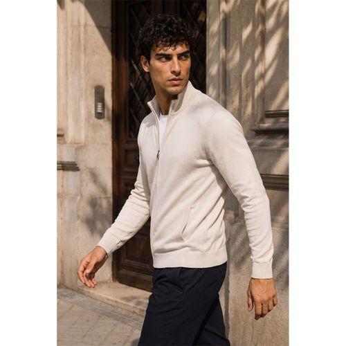 Volare Premium Likralı Fermuarlı Erkek Triko Hırka - Taş