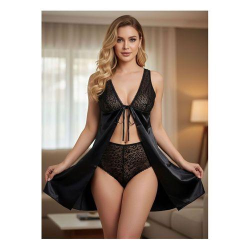 Siyah Saten Gecelik - M-341