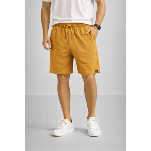 Erkek Otoban Dokuma Şort Beli Lastikli Bağcıklı, Cepli, Rahat Kesim Günlük Yazlık Şort - Hardal