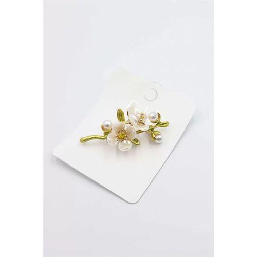 Çiçek Dalı Broş - Beyaz