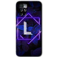 Xiaomi Redmi Note 11 4G HD Baskılı Kılıf + 9D Tam Ekran Koruyucu - Dark Neon Yaprak L Harfi