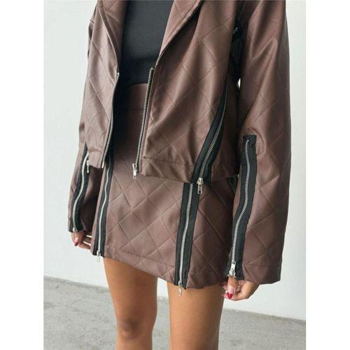 DERİ FERMUAR DETAYLI ETEK - Taba