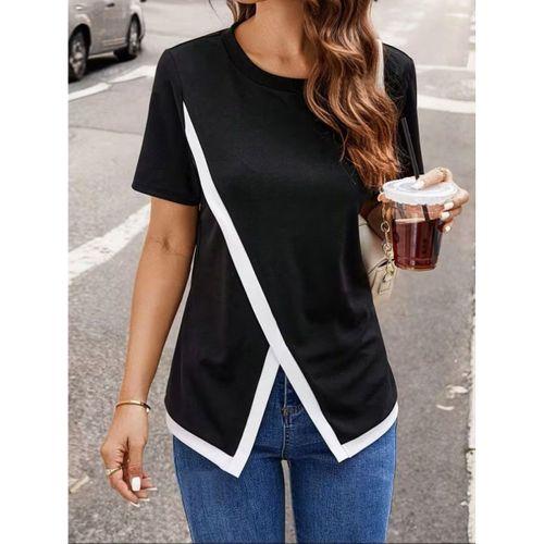 Kadın Kısa Kollu Bisiklet Yaka Viskon Bluz