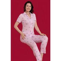 Kadın Çicek Desenli Kısa Kollu Önden Düğmeli Pijama Takım - 5362 - MRİA MD