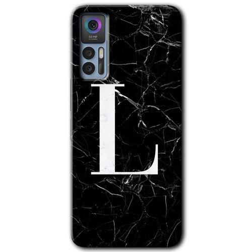 TCL 30 Kılıf HD Desen Baskılı Arka Kapak - Siyah Mermer Desenli L Harfi