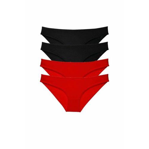 4 adet Süper Eko Set Likralı Kadın Slip Külot Siyah Kırmızı