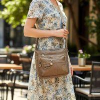 Fiyra ç2 Vizon Beş Gözlü Krinkıl Kumaş Bayan Çapraz Omuz Çanta