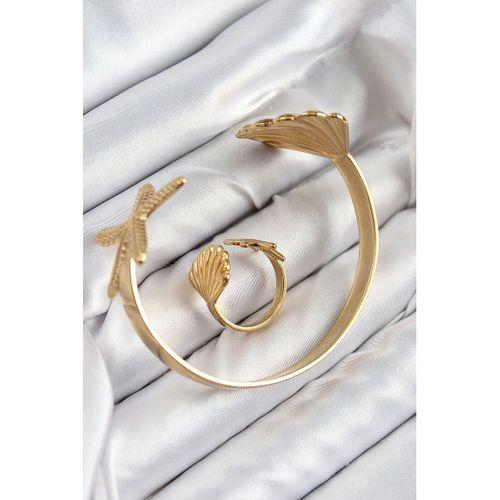 Pirinç İstiridye Ve Deniz Yıldızı Model Gold Renk Bileklik Yüzük Set