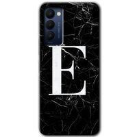 Tecno Camon 18P Kılıf HD Desen Baskılı Arka Kapak - Siyah Mermer Desenli E Harfi + Kırılmaz Cam