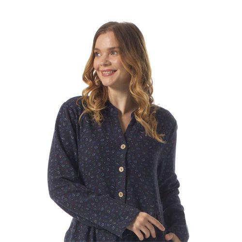 Nazlı Pazen Şal Desen Düğmeli V Yaka Uzun Kol Kışlık Uzun Elbise Lacivert Lcvt