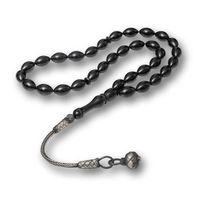 Gümüş Kazaz Püsküllü Siyah Sıkma Kehribar Tesbih