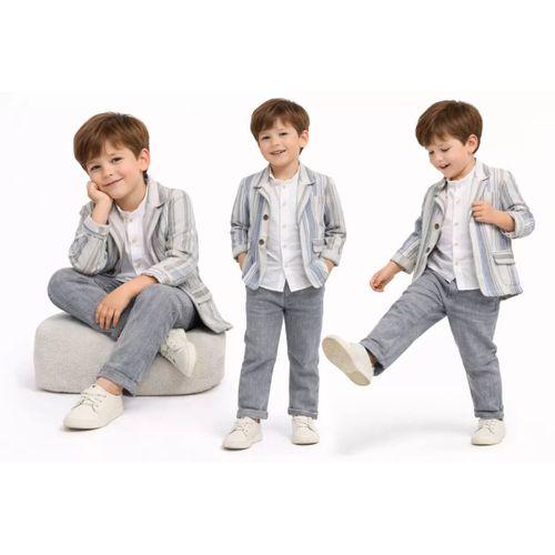 1-5 Yaş Müslin Gömlekli Keten 3 Parça Çocuk Takımı