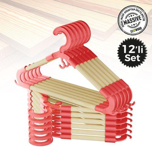 AHŞAP 12'Lİ ÇOCUK ELBİSE ASKISI KIRMIZI 30 CM GENİŞLİK