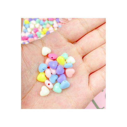 100 gr (500 adet) Şeker Rengi Akrilik Kalp Boncuklar Renkli Karışık Plastik Pastel Boncuklar Ara Boncuk Kalp Şekilli Kolye Bilezik için