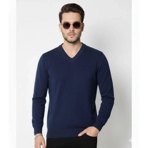 Erkek V Yaka Triko Kazak Yumuşak Dokulu Pamuklu Ince Dokuma, Uzun Kollu Rahat Regular Kalıp - Lacivert