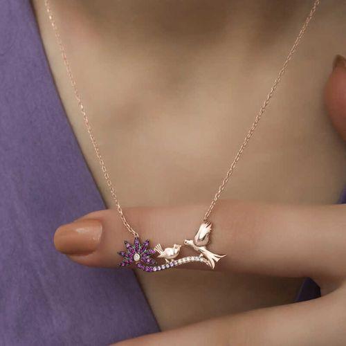 ​Lucky Life 925 Ayar Gumuss  Rose Anne Ve Yavru Kuş Bayan Kolye