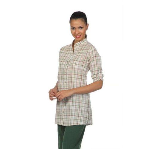 Kadın Şile Bezi Hakim Yaka Yazlık Tunik Krem Çizgili 3030