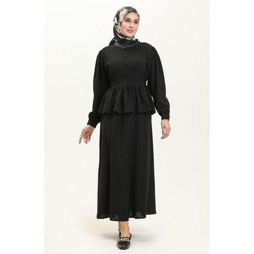 Büzgü Detaylı Önden Bağlamalı Tunik Etek Sade Basic İkili Takım - 70018.003 - Siyah