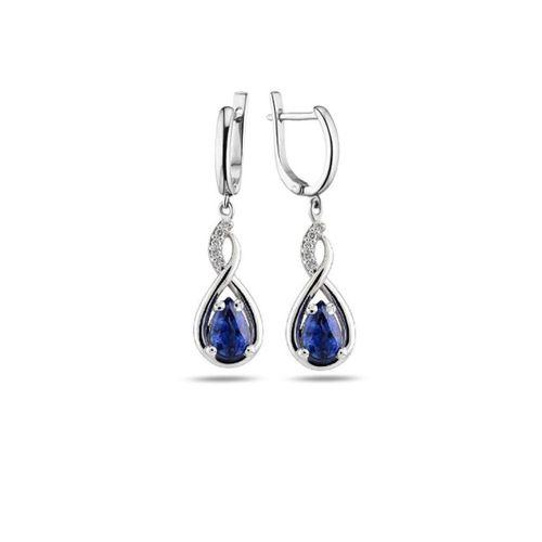 925 Ayar Su Damlası Safir Zirkon Taşlı Gümüş Küpe