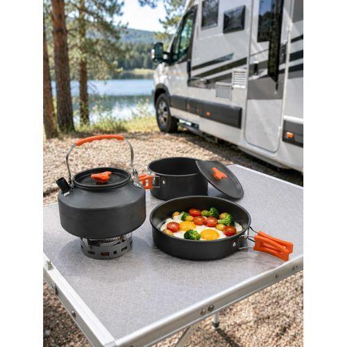 Kompakt Kamp Yemek Seti Alüminyum Tencere Tava Çaydanlık Taşıma Fileli Outdoor Set