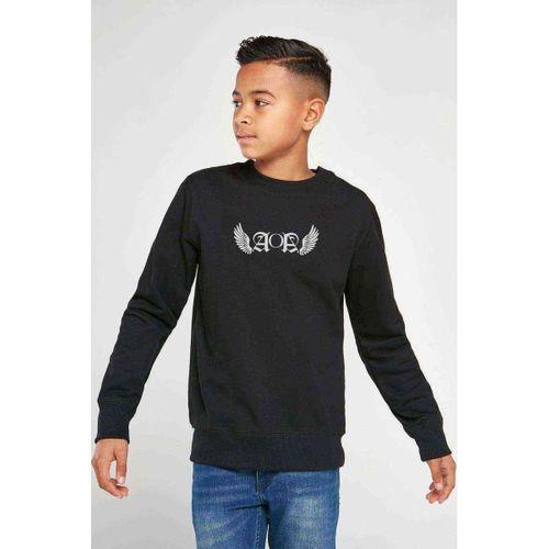 AOA Wings Logo Baskılı Unisex Çocuk Siyah Sweatshirt