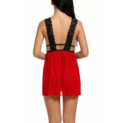 Kadın Kırmızı Dantelli Sırtı Açık Gecelik