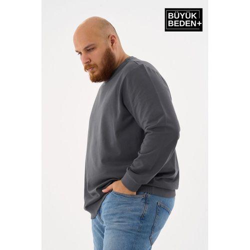 Erkek Büyük Beden Bisiklet Yaka ince Sweatshirt SPR24BSW56