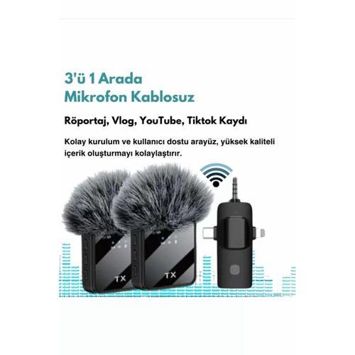 Yüksek Kalite Profesyonel 3 In 1 Kablosuz Taşınabilir Yaka Mikrofonu Tüylü