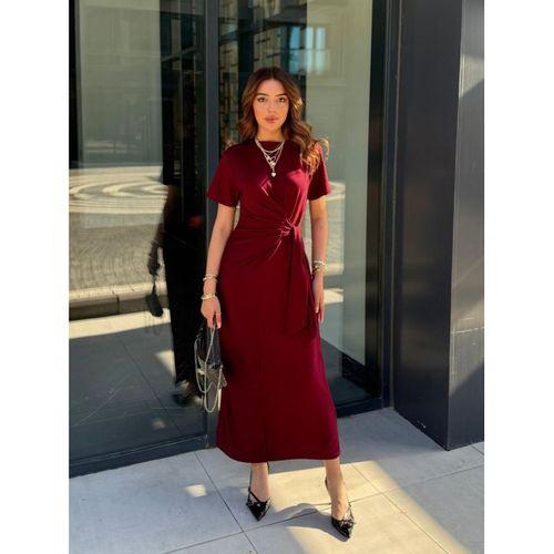 Kadın Kısa Kollu Bisiklet Yaka Yandan Bağlamalı Viskon Iki Iplik Elbise