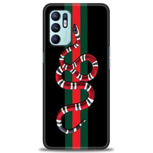 Oppo Reno 6 Kılıf HD Baskılı Kılıf - Kırmızı Yeşil Yılan + Tam Ekran Koruyucu