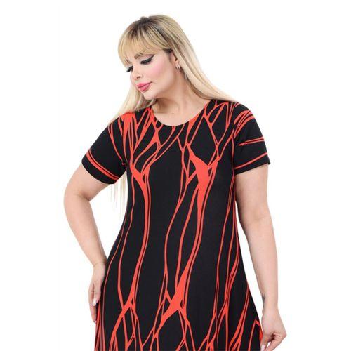 Melsay Butik Kısa Kollu Asimetrik Kesim Kırmızı Dalgalı Reflektör Desen Büyük Beden Elbise