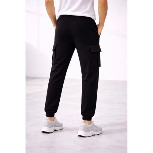 Erkek Jogger Eşofman Altı Regular Fit , Kargo Cepli, Lastikli Paça, Günlük Spor Pantolon - Siyah