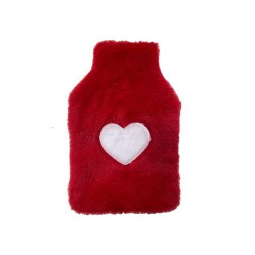 Sıcak Su Torbası Peluş Kalpli,Kırmızı Termofor 21X13,5X2Cm 500 Ml