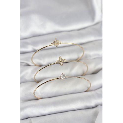 Zirkon Taşlı Gold Renk Yonca Model 3'lü Kadın Bileklik Kombini