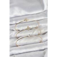 Zirkon Taşlı Gold Renk Yonca Model 3'lü Kadın Bileklik Kombini