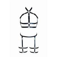 Siyah Kadın Harness Takım Deri Çok Bantlı Tokalı Vücut Seti - Brf272