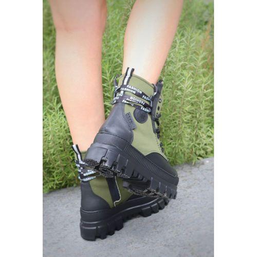 Ciera Siyah Cilt Haki Yeşil Detaylı Bot