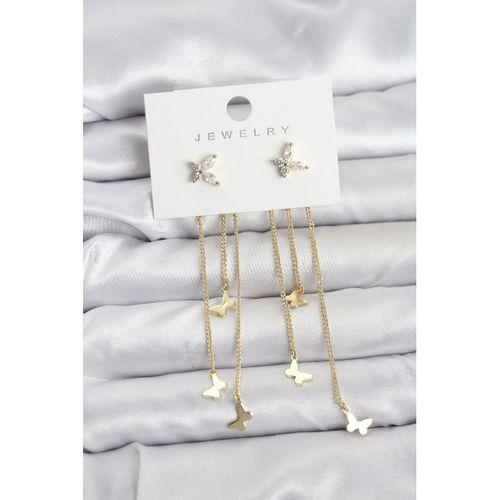 Kelebek Model Gold Renk Pirinç Sallantılı Kadın Küpe