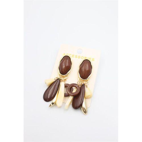 Taşlı Sallantılı Küpe - Kahverengi