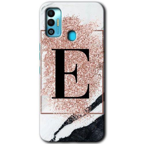 Tecno Spark 7T Kılıf HD Desen Baskılı Arka Kapak - Pembe Mermer Desenli E Harfi